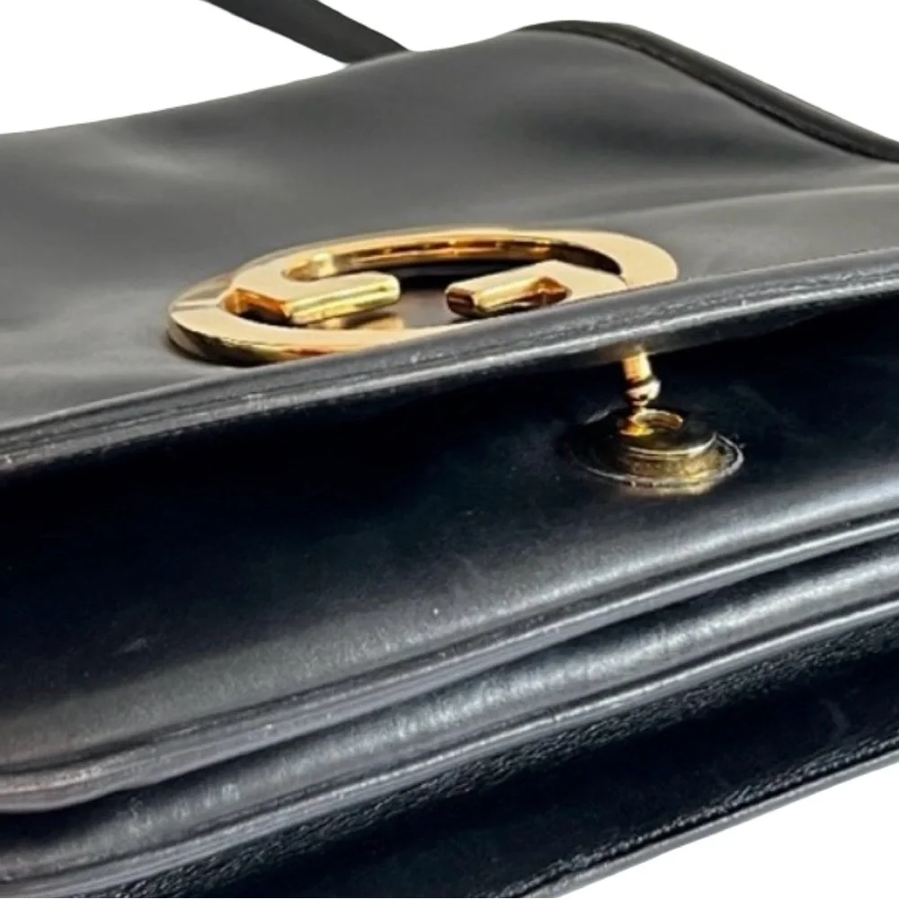 Vintage Gucci Blondie 1970s Black Leather Accordion Shoulder Bag Interlocking GG - Picture 13 of 16